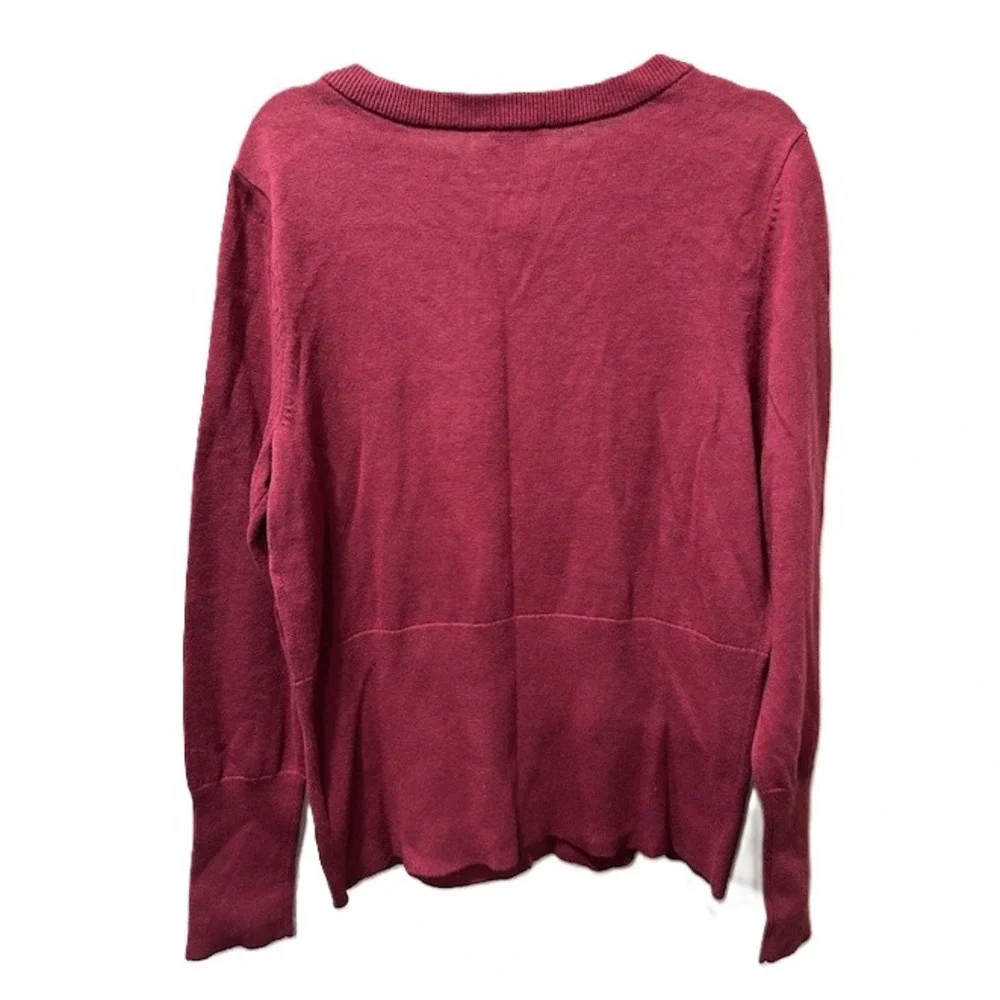 Talbots Womens Embellished Crewneck Cardigan Berry Red Floral Beaded Sweater M - Picture 3 of 6